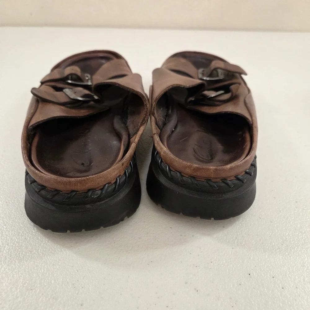 Clarks Mens Brown Leather Double Buckle Slide Sandals Lug Sole Gorpcore 9